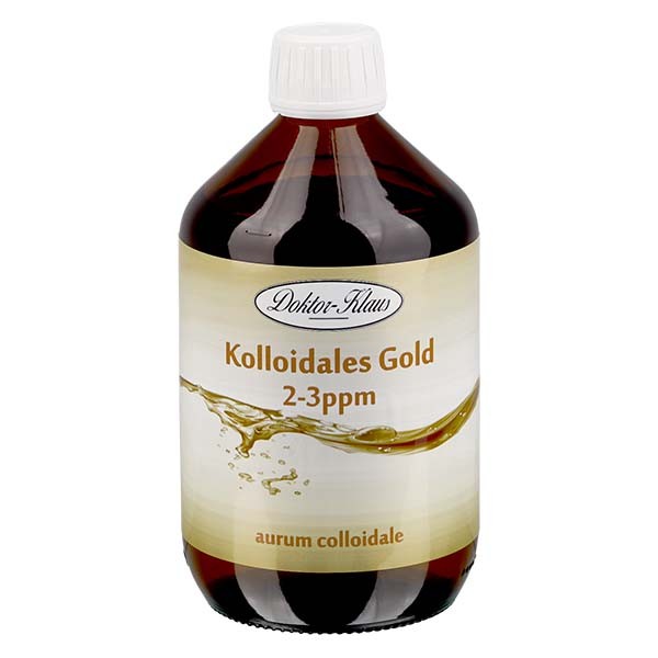 500 ml de oro coloidal Doktor-Klaus, 2-3 ppm, frasco de vidrio ámbar con precinto de originalidad
