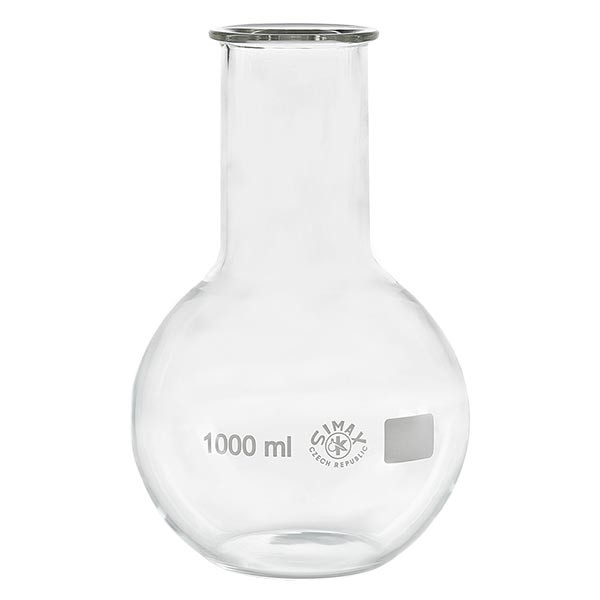 Matraz con fondo plano de 1000 ml de cuello ancho, borosilicato