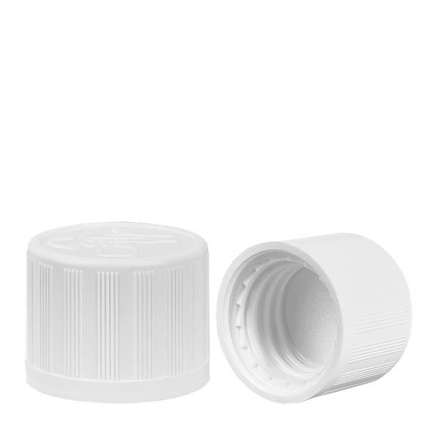 Tapón de rosca blanco, 18 mm, seguro para niños, estándar