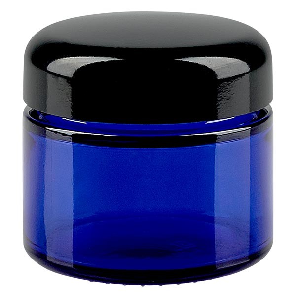 Frasco de vidrio de 50 ml, azul real, con tapa, rosca de 52 mm