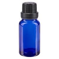 Frasco de farmacia azul, 10 ml, tapón cuentagotas premium negro, 2 mm, con precinto de originalidad Frasco de farmacia azul, 10 ml, tapón cuentagotas premium negro, 2 mm, con precinto de originalidad