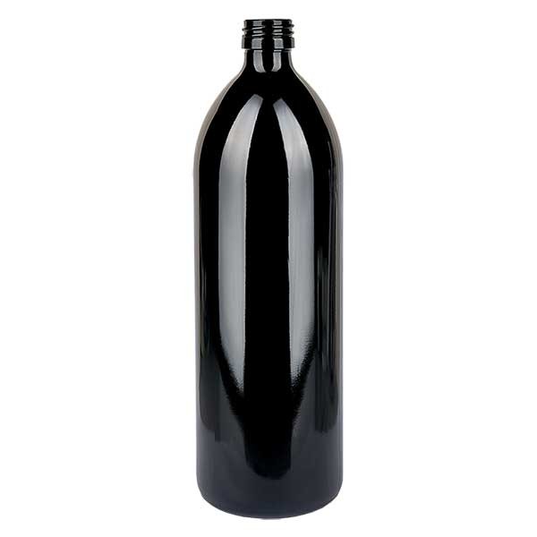 Botella de agua de vidrio violeta de 1000 ml, redonda, DIN PP28STD