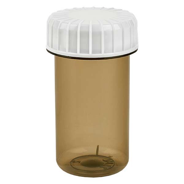 Bote de plástico, 20 ml, Shadow, con tapa de rosca blanca estriada de PE, tipo de cierre estándar