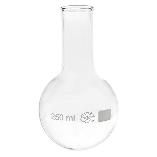 Matraz con fondo redondo de 250 ml de cuello estrecho, borosilicato, con reborde