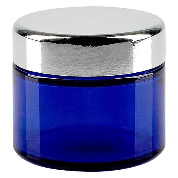 Frasco de vidrio de 50 ml, azul real, con tapa, rosca de 52 mm