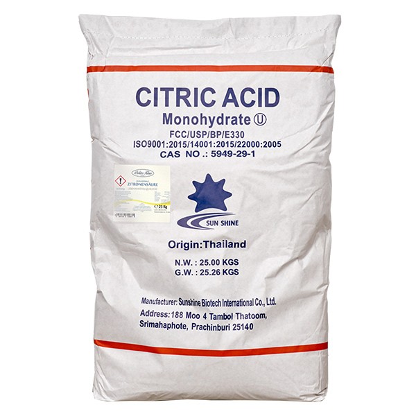 25 kg de ácido cítrico, E330, calidad alimentaria