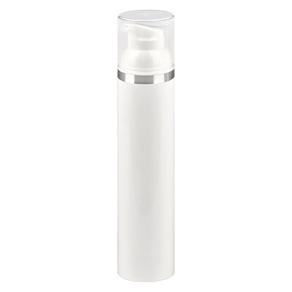 Dispensador Airless de 100 ml blanco con relieve plateado