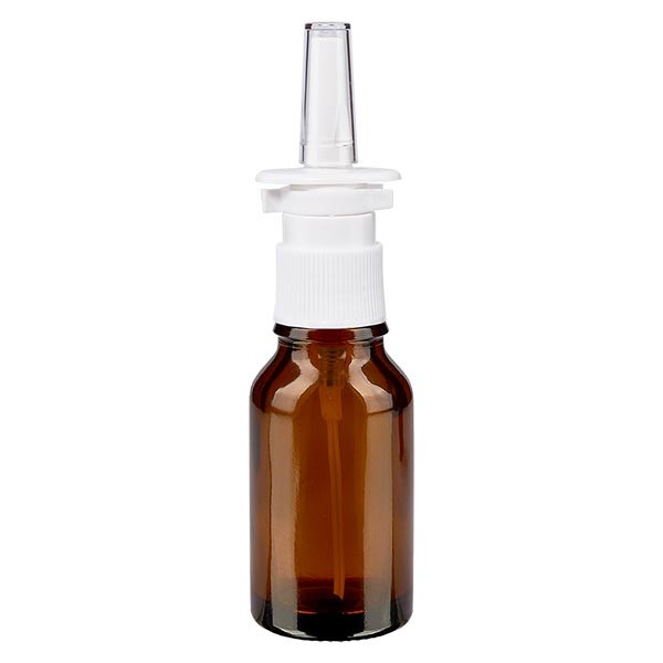 Frasco de vidrio ámbar de 15 ml con espray nasal blanco