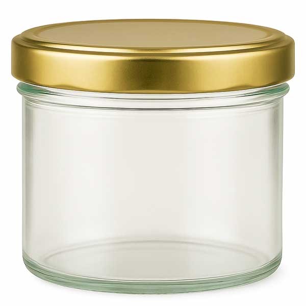 Vaso cilíndrico de 230 ml con tapa BasicSeal dorada UN.