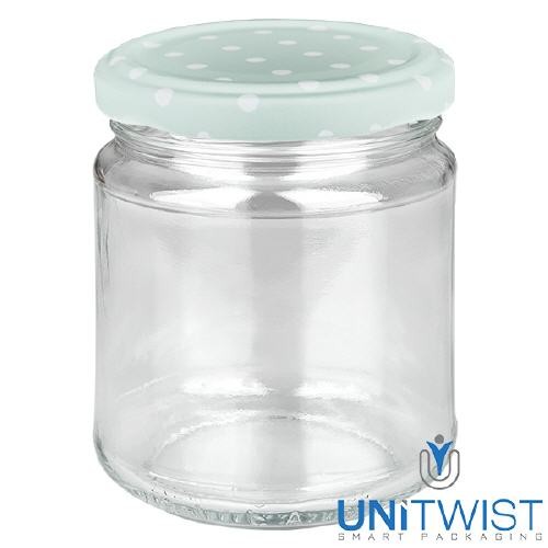Vaso redondo de 212 ml + tapa BasicSeal con puntos color menta UNiTWIST®