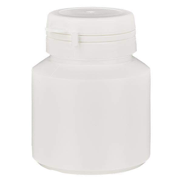 Bote para pastillas de 30 ml, blanco, con jaycap y precinto de originalidad, blanco