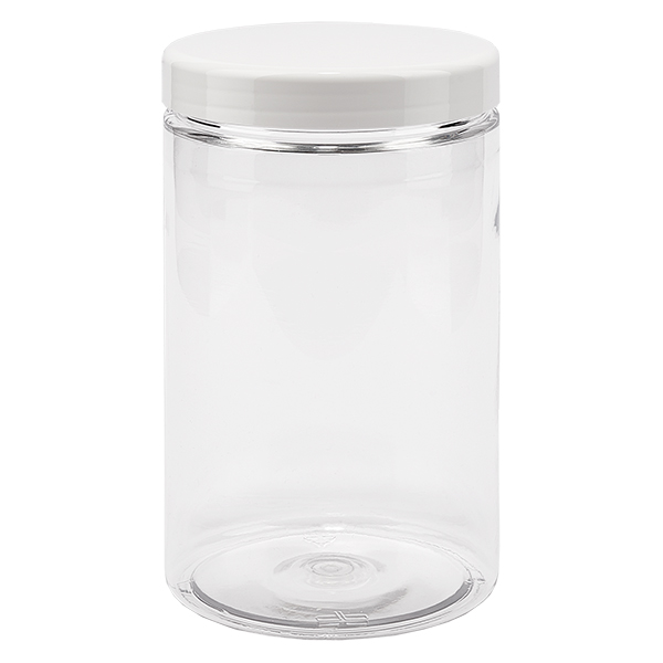 Bote de rosca de PET de 1000 ml, transparente, con tapa blanca