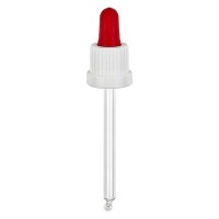 Pipeta cuentagotas de vidrio blanco/rojo 18 mm PL85 precinto de originalidad Pipeta cuentagotas de vidrio blanco/rojo 18 mm PL85 precinto de originalidad