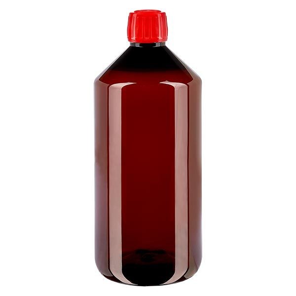 Frasco de medicina de PET de 1000 ml con tapón rojo