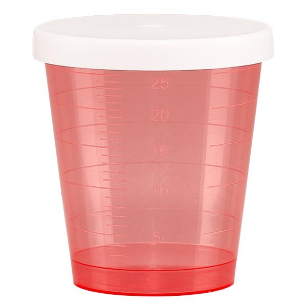 Vaso para medicación de 30 ml con tapa a presión (vaso para medicina/vaso de chupito), color rojo