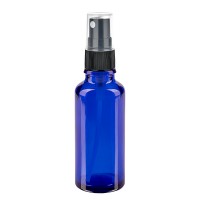 Frasco de vidrio azul de 30 ml con atomizador negro Frasco de vidrio azul de 30 ml con atomizador negro