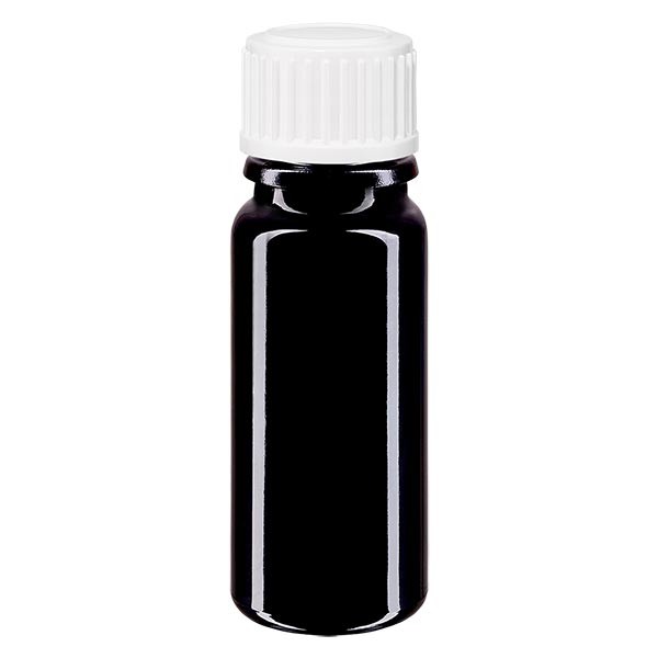 Frasco de farmacia violeta, 10 ml, tapón cuentagotas blanco, 0,8 mm, estándar