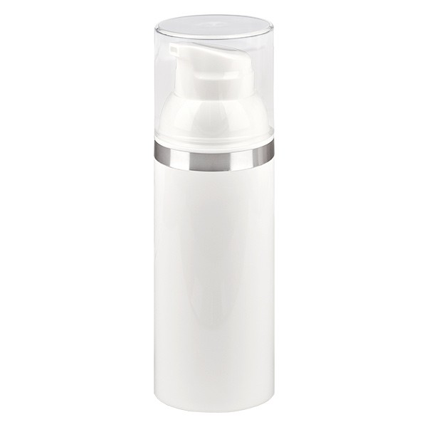 Dispensador Airless de 50 ml blanco con relieve plateado