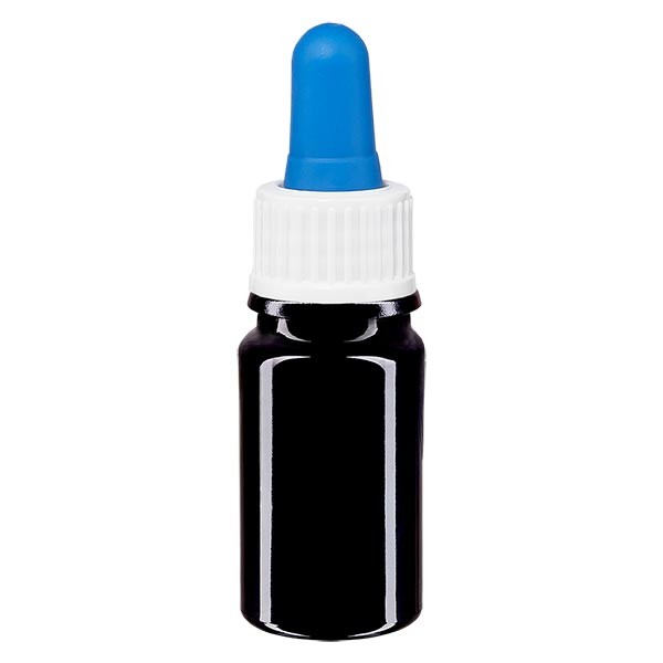 Frasco de farmacia violeta, 5 ml, pipeta blanca/azul, estándar