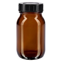 Frasco de cuello ancho de 100 ml, vidrio ámbar con tapa de rosca Frasco de cuello ancho de 100 ml, vidrio ámbar con tapa de rosca