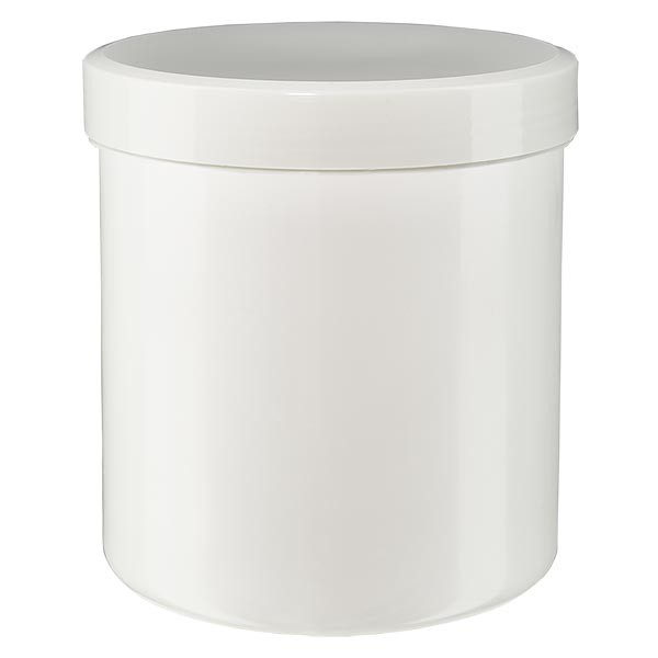 Bote para pomada de 10 g, blanco, con tapa de rosca de color blanco (PP)