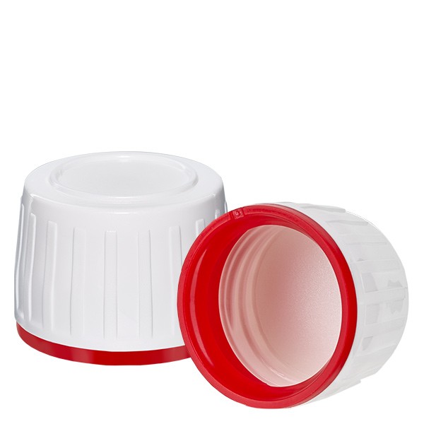 Tapón de rosca blanco para frascos de medicina de PET, precinto de originalidad, con borde rojo