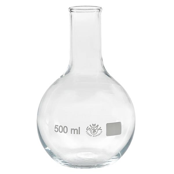 Matraz con fondo plano de 500 ml de cuello estrecho, borosilicato, con reborde