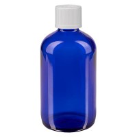 Frasco de farmacia azul, 100 ml, tapón cuentagotas blanco, con seguro para niños, estándar Frasco de farmacia azul, 100 ml, tapón cuentagotas blanco, con seguro para niños, estándar