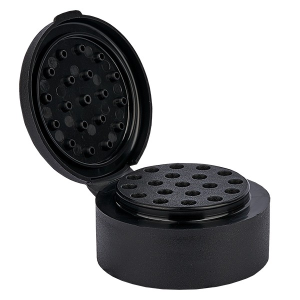 Tapa de rosca para espolvorear de PC negro, 19 agujeros finos para espolvorear, 41 mm, estándar