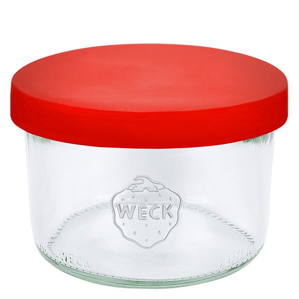 Vasos de 200 ml WECK RR80 con tapa de silicona rojo