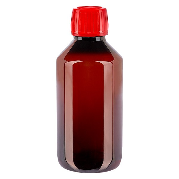 Frasco de medicina de PET de 250 ml con tapón rojo