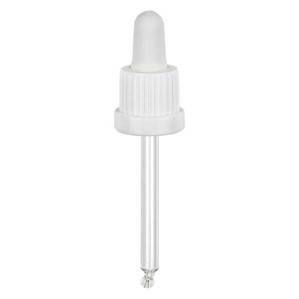 Pipeta cuentagotas de vidrio blanco/blanco 18 mm PL66 precinto de originalidad