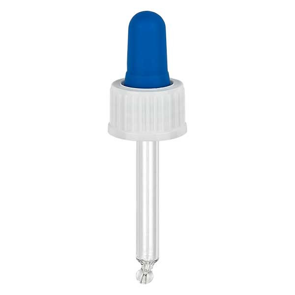 Pipeta cuentagotas de vidrio blanco/azul 18 mm PL44 estándar