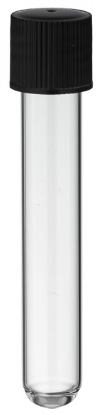 Tubo de ensayo de 100x16mm con rosca GL18 y tapón de rosca de PE negro con junta de goma
