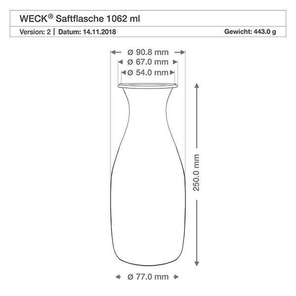 Botella para zumos WECK de 1062 ml con bola de madera