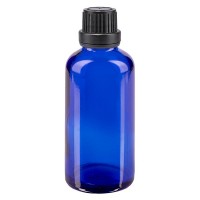 Frasco de farmacia azul, 50 ml, tapón cuentagotas premium negro, 2 mm, con precinto de originalidad Frasco de farmacia azul, 50 ml, tapón cuentagotas premium negro, 2 mm, con precinto de originalidad