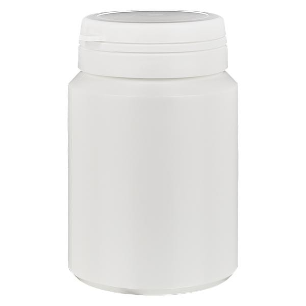 Bote para pastillas de 150 ml, blanco, con jaycap y precinto de originalidad, blanco