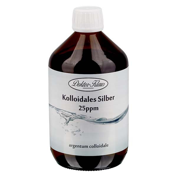 500 ml de plata coloidal Doktor-Klaus, 25 ppm, botella de vidrio marrón con tapa de rosca