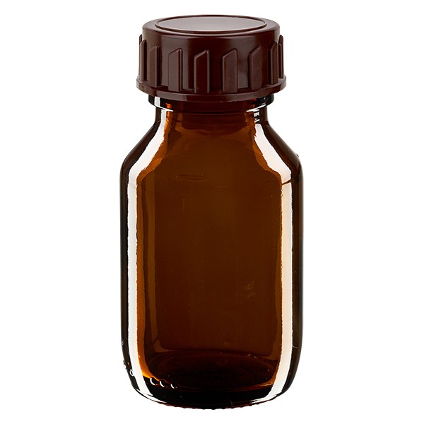 Frasco de medicina según norma europea, 50 ml, ámbar con tapón marrón