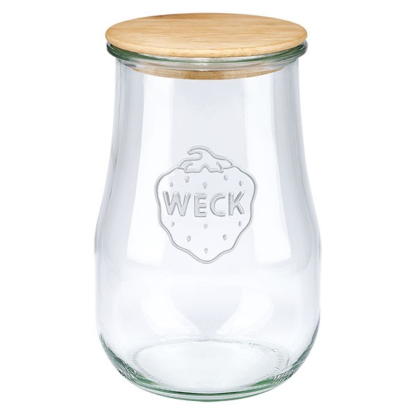 Tarro tulipa mini WECK de 1750 ml con tapa de madera