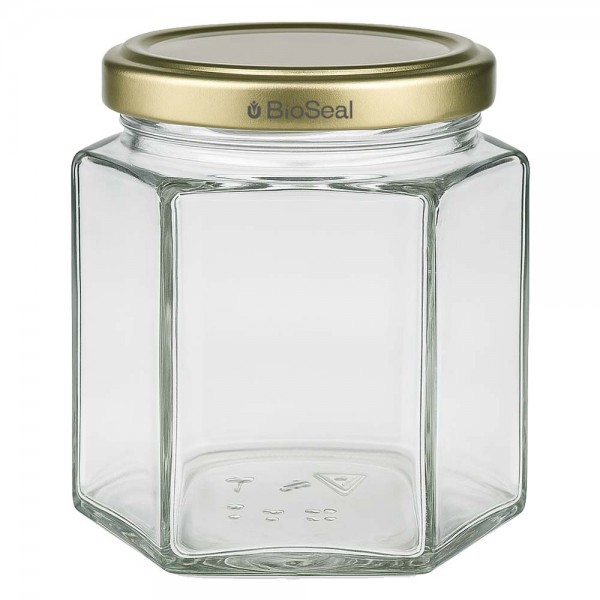 Tarro para miel de 520 g con tapa dorada BioSeal UNiTWIST