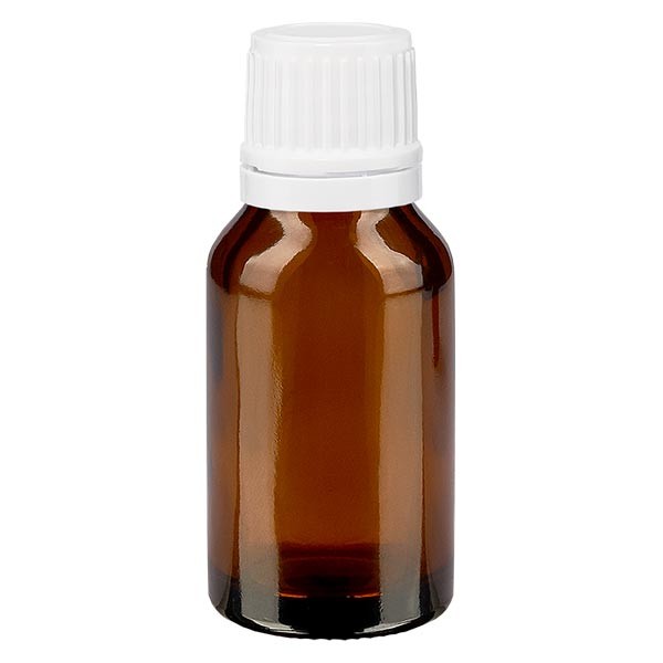 Frasco de farmacia ámbar, 15 ml, tapón de rosca blanco, con precinto de originalidad