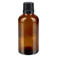 Frasco de farmacia ámbar, 50 ml, tapón cuentagotas premium negro, 1 mm, con precinto de originalidad Frasco de farmacia ámbar, 50 ml, tapón cuentagotas premium negro, 1 mm, con precinto de originalidad