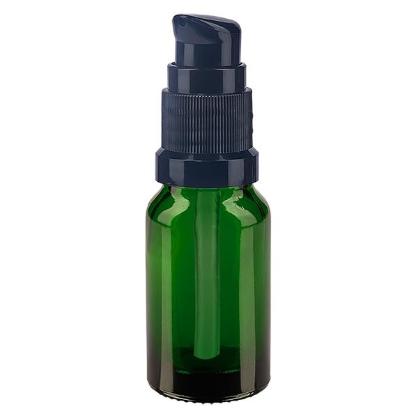 Frasco de vidrio verde de 10 ml con tapón con dosificador negro