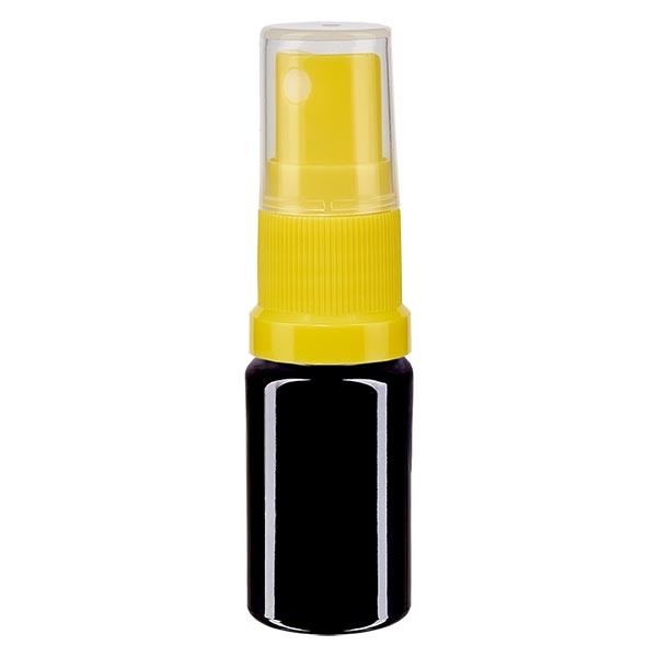 Frasco de vidrio violeta de 5 ml con atomizador amarillo