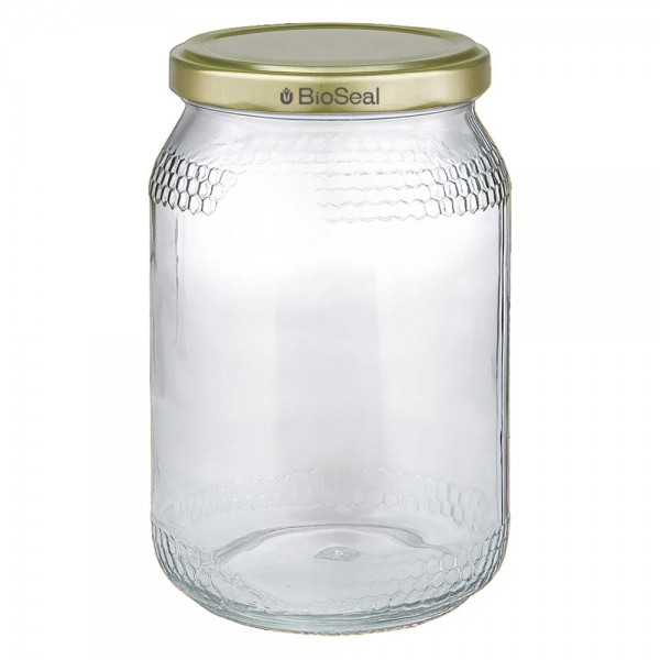 Tarro para miel de 1260 g con tapa dorada BioSeal UNiTWIST