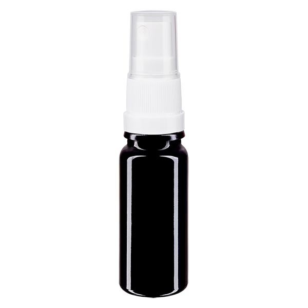 Frasco de vidrio violeta de 10 ml con atomizador blanco