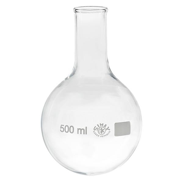 Matraz con fondo redondo de 500 ml de cuello estrecho, borosilicato, con reborde