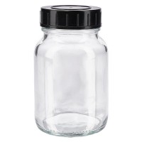 Frasco de cuello ancho de 250 ml, vidrio transparente con tapa de rosca Frasco de cuello ancho de 250 ml, vidrio transparente con tapa de rosca