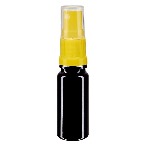 Frasco de vidrio violeta de 10 ml con atomizador amarillo